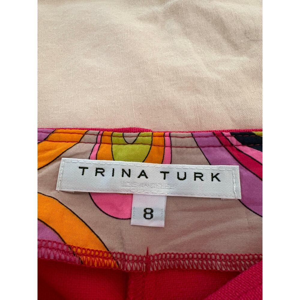 Trina Turk Pink Power Suit Blazer Wide Leg Flare Pant Set Gold Button Retro Mod - Picture 6 of 15